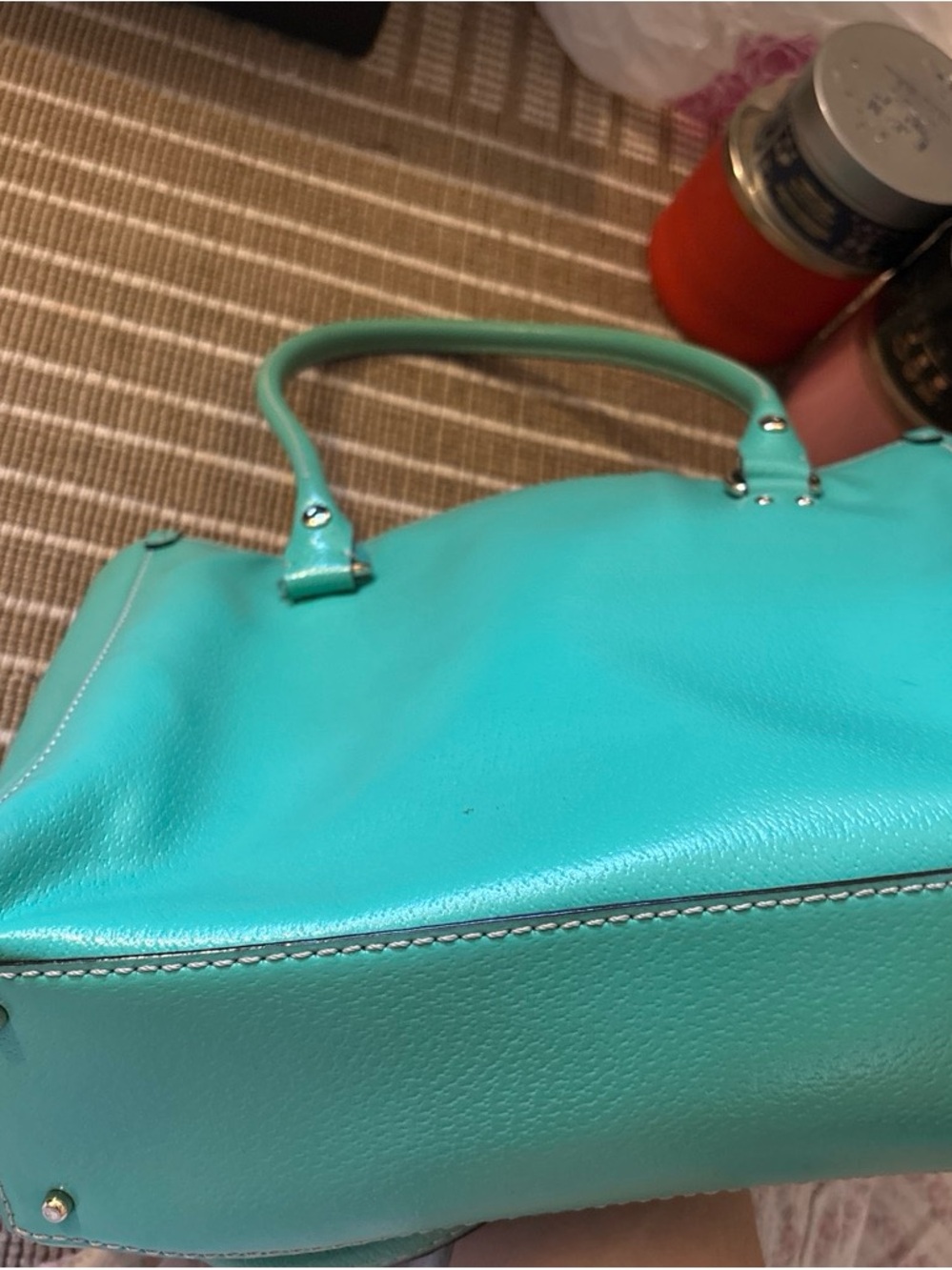 kate spade teal green patent leather tote with gold hardware - Picture 3 of 4